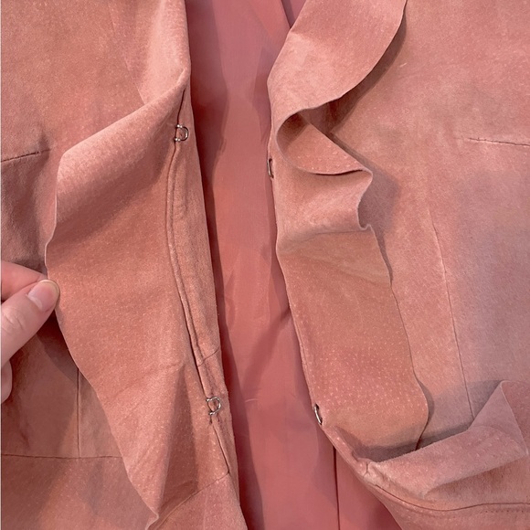 Margaret Godfrey 100% Leather Suede Ruffle Duster Jacket Mauve Pink Womens 10P - Picture 4 of 9